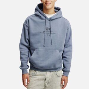 Cotton On Mens Box Fit Graphic Hoodie in Dusty Denim Size XXL